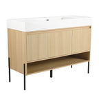 Modern Bathroom Vanity Combo with Single Resin Sink and Storage Cabinet - Light Brown