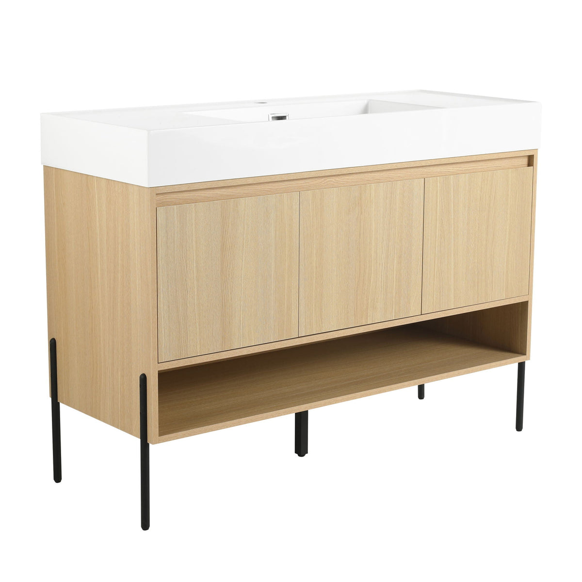 Modern Bathroom Vanity Combo with Single Resin Sink and Storage Cabinet - Light Brown