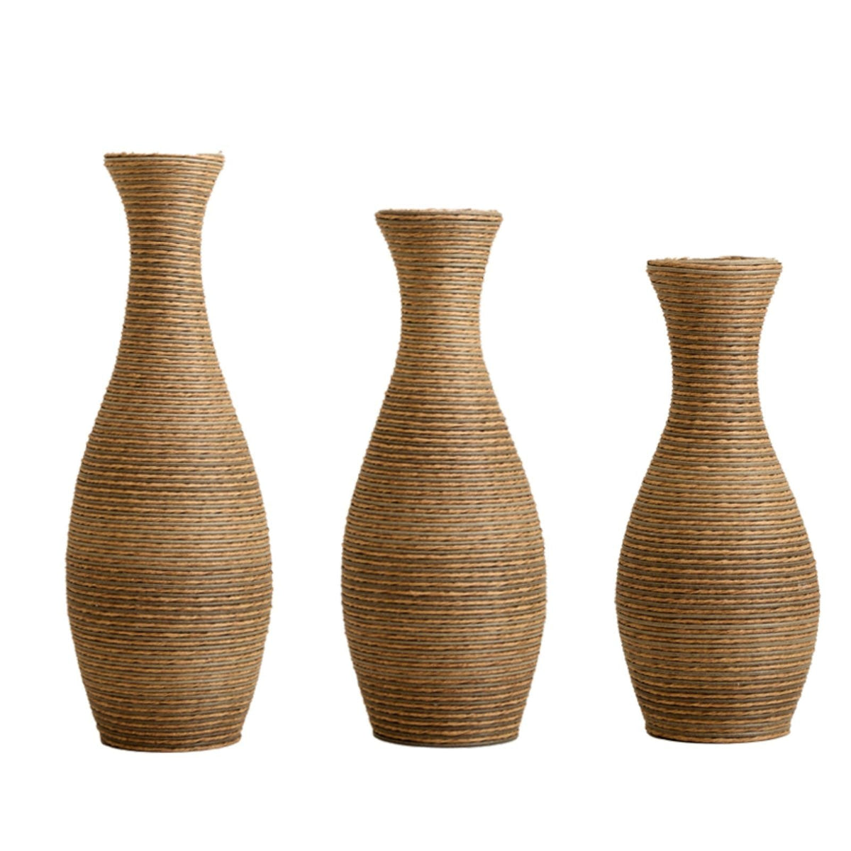 3 Piece Artificial Rattan Floor Vase Set with Modern Artistic Style - Beige