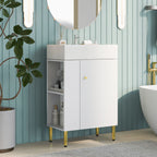 Bathroom Vanity with Single Ceramic Sink and Side Storage - Multiple Colors