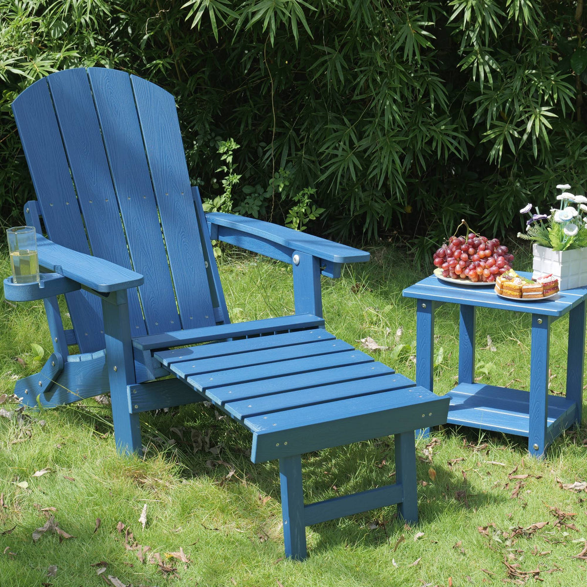 Outdoor Adjustable Lounge Chair with Built-in Cup Holder - Brown