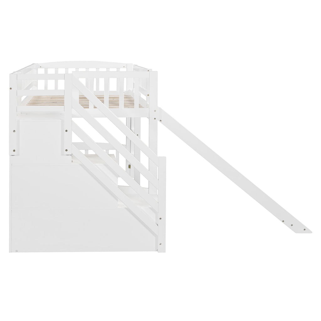 Loft Stairway Bed with Drawers and Convertible Ladder - Twin