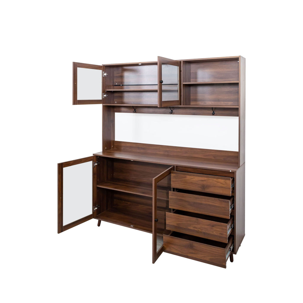 Large Kitchen Hutch Cabinet with Microwave Shelf - Walnut