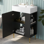 Bathroom Vanity with Single Ceramic Sink and Side Storage - Multiple Colors