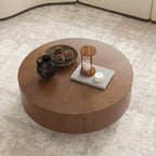 Drum Shaped Round Coffee Table with Solid Wood & MDF Construction - Natural