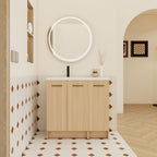 Wall Mounted Floating Bathroom Vanity with Modular 3-Door Cabinet - Light Brown