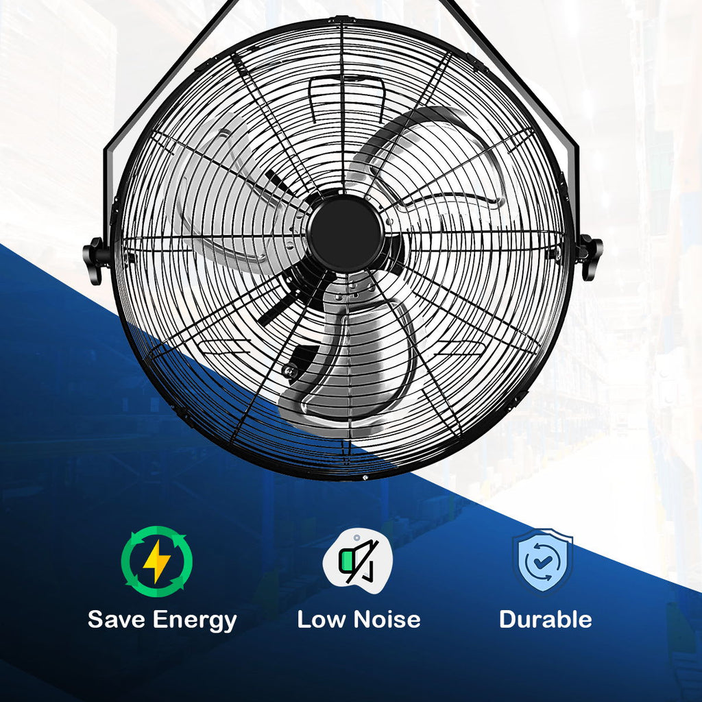 High Velocity 3 Speed Air Circulator Metal Wall Mount Fan - Black
