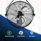 High Velocity 3 Speed Air Circulator Metal Wall Mount Fan - Black