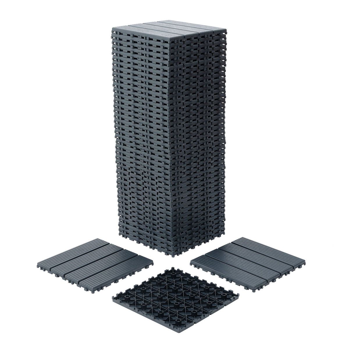 Interlocking Plastic Deck Tiles with Waterproof Construction - Dark Gray or Dark Brown