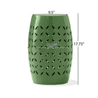 Barrel Shape Outdoor Side Table with Durable Metal Design - Yellow or Green
