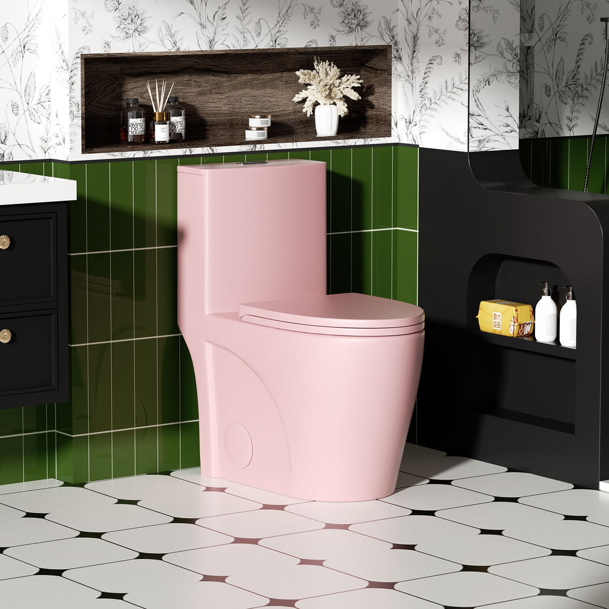 1 Piece Toilet with Tornado Flush and Dual Flush - ADA Height Chair - Gray, Pink, or Black