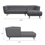L Shape Sectional Sofa Tufted with Mid-Century Modern Design - Dark Gray or Beige