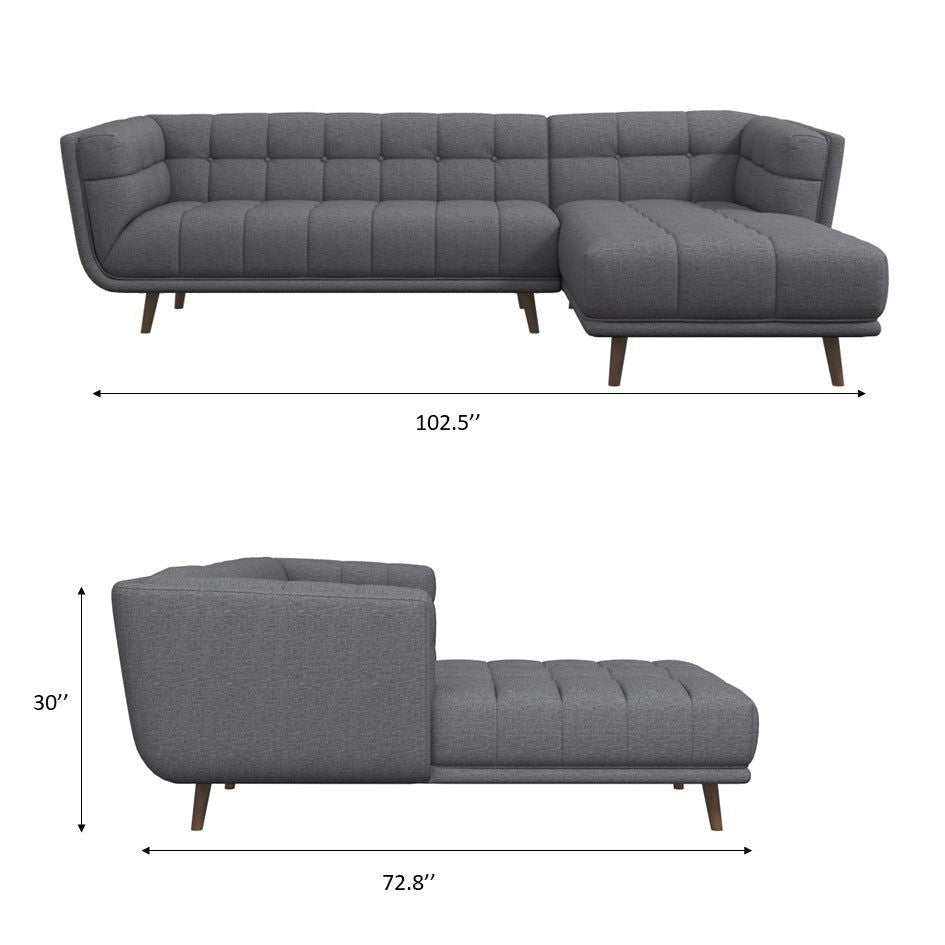 L Shape Sectional Sofa Tufted with Mid-Century Modern Design - Dark Gray or Beige