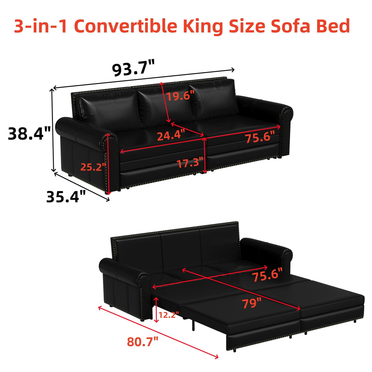 Chesterfield Sleeper Sofa with Pull Out Bed - Multiple Colors