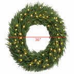 36-Inch Pre-Lit Christmas Wreath with Warm White Lights - Green