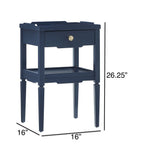 1 Drawer Nightstand with Solid Wood Frame - Blue, Dark Green, or White