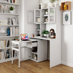 Computer Desk with Glass Door – Ample Storage and Workspace - Brown