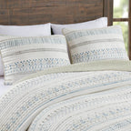 Printed Microfiber Seersucker Quilt Set with Reversible Design - Taupe/Blue