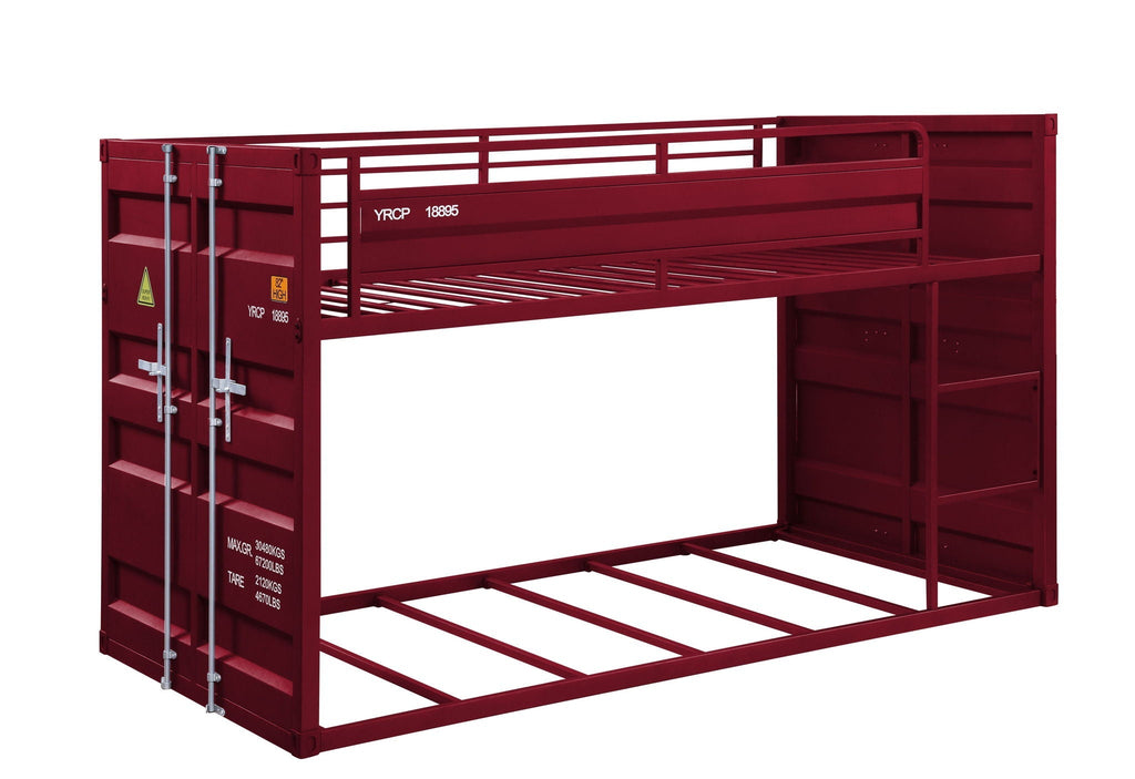Metal Twin Over Twin Bunk Bed with Safety Guardrail - Light Blue or Red