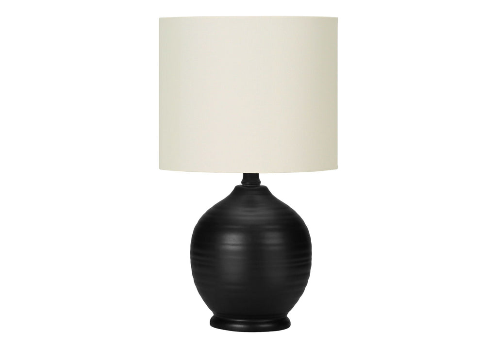 Black Ceramic Table Lamp with Ivory Linen Shade - Black