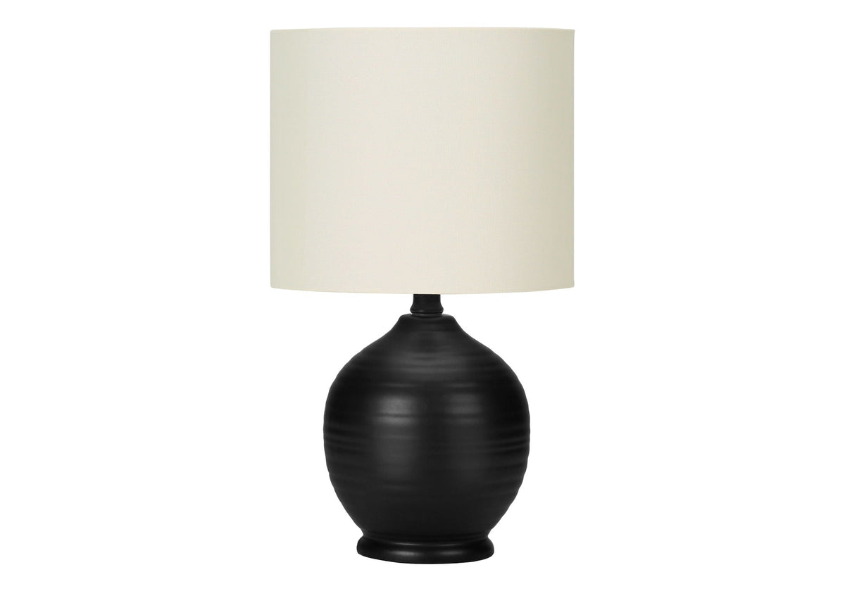 Black Ceramic Table Lamp with Ivory Linen Shade - Black
