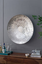 Textured Oversized Disc Wall Decor with Concealed Mounting - Silver