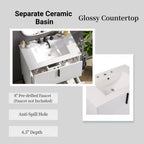 Bathroom Vanity With Ceramic Sink and Fluted Design - Dark Green, White, Light Brown