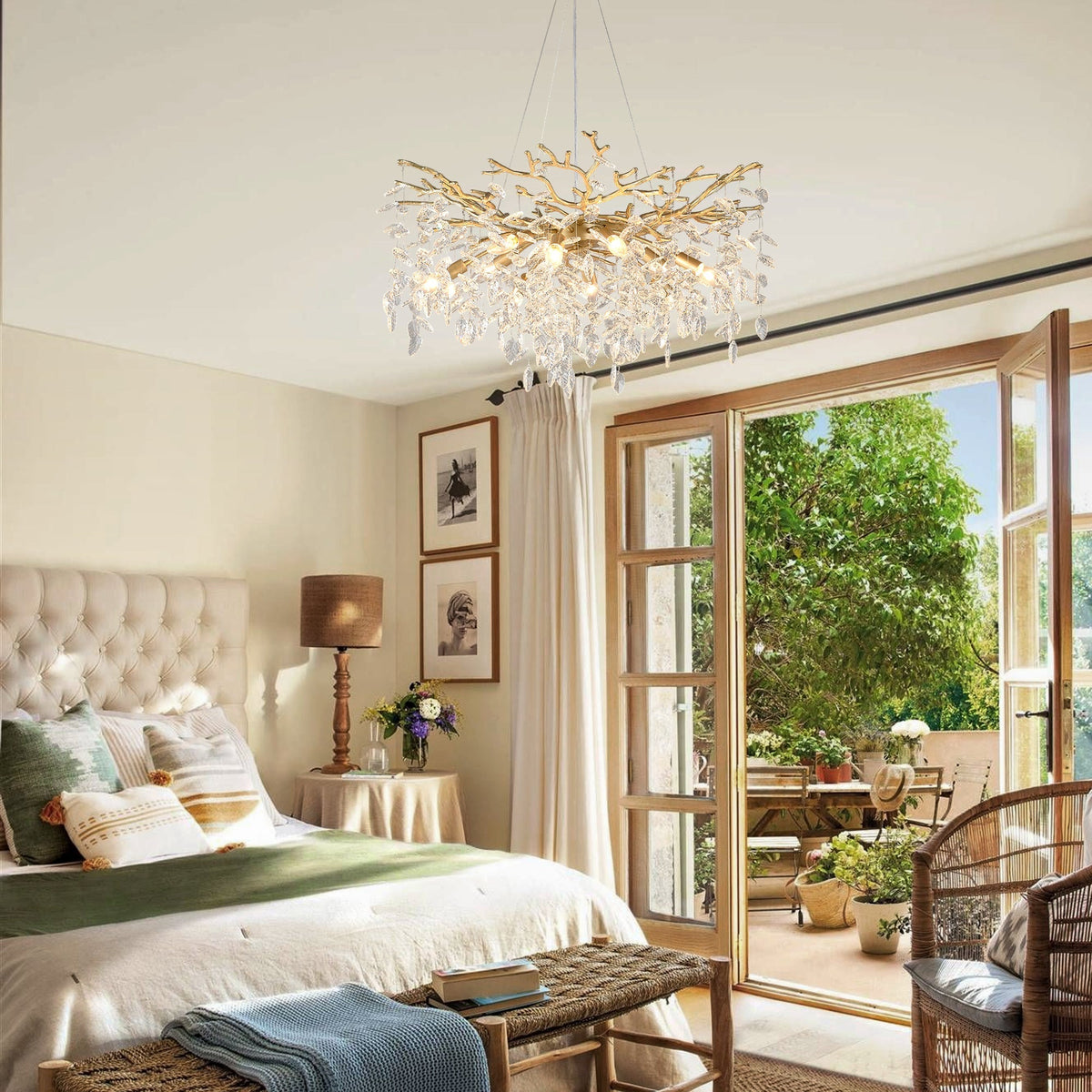 8-Light Crystal Chandelier with Gold Finish and Crystal Accents - Gold