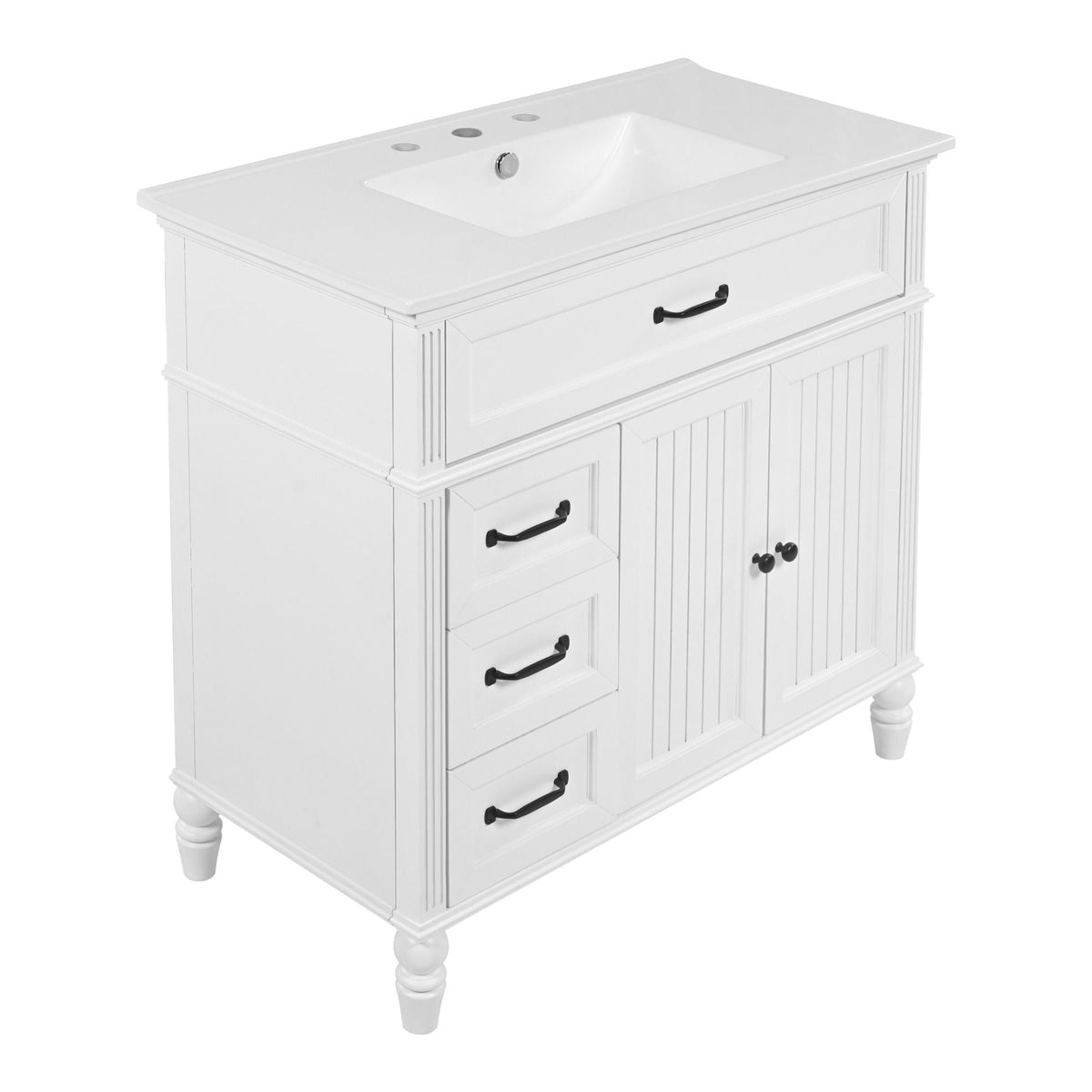 Bathroom Vanity With Sink and Drawers - Freestanding Solid Wood Cabinet