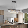 Rectangular Crystal Chandelier with Adjustable Height - Black Iron & Crystal