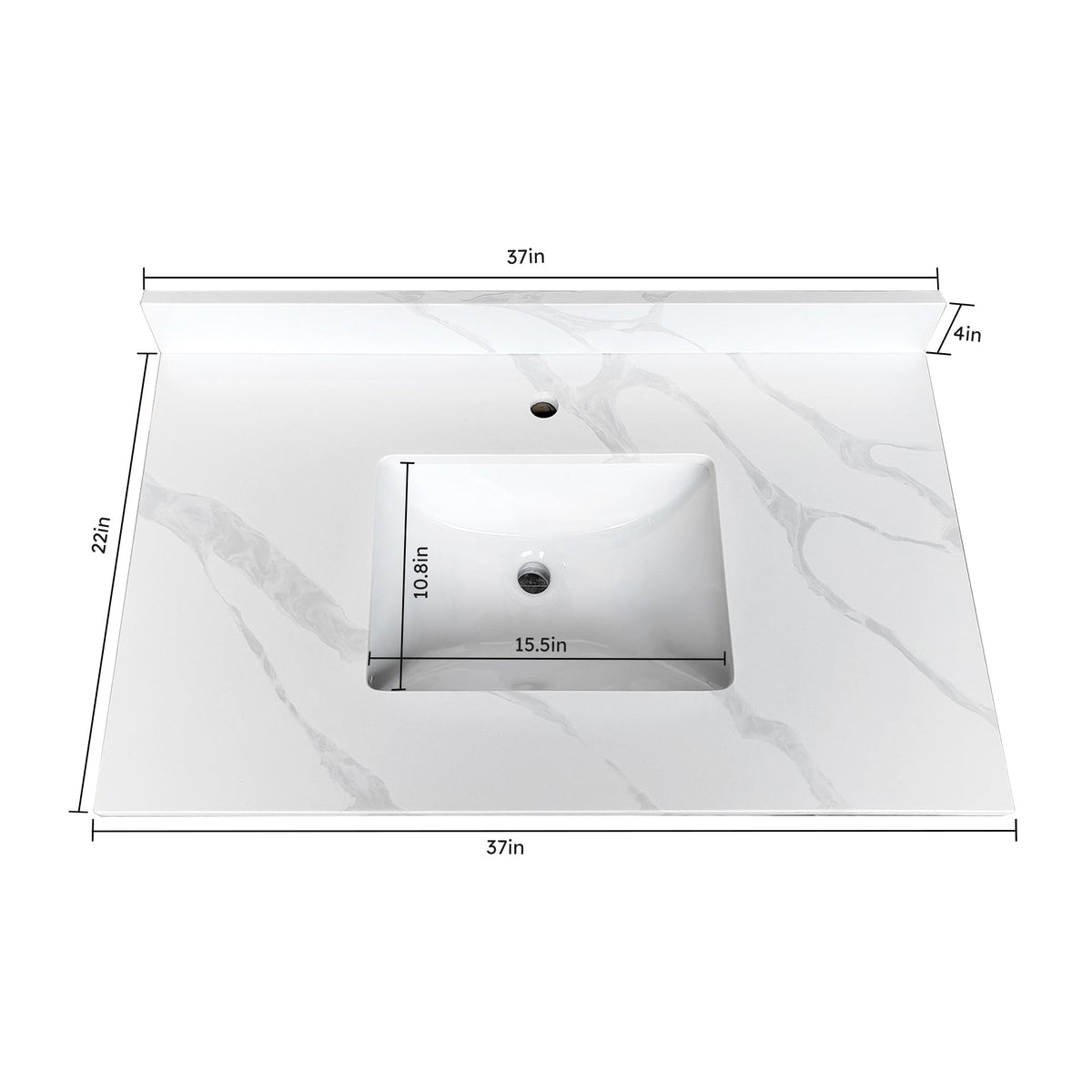 37-Inch Quartz Bathroom Vanity Top with Undermount Single Bowl - White