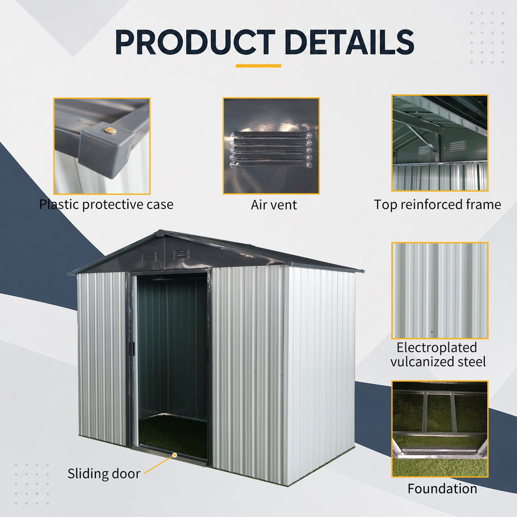 8ft x 4ft Outdoor Metal Storage Shed with Sliding Door - Metal