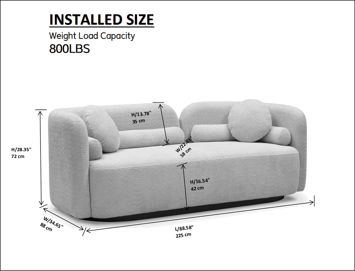 Luxury Modern 3-Seater Couch with Boucle Fabric - White
