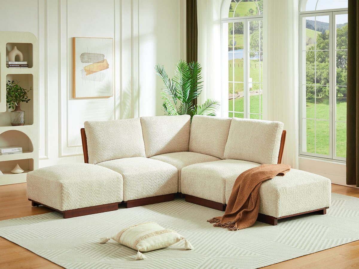 Boucle Modular Sectional Sofa with Deep Ergonomic Seating - Velora 88.5 in.