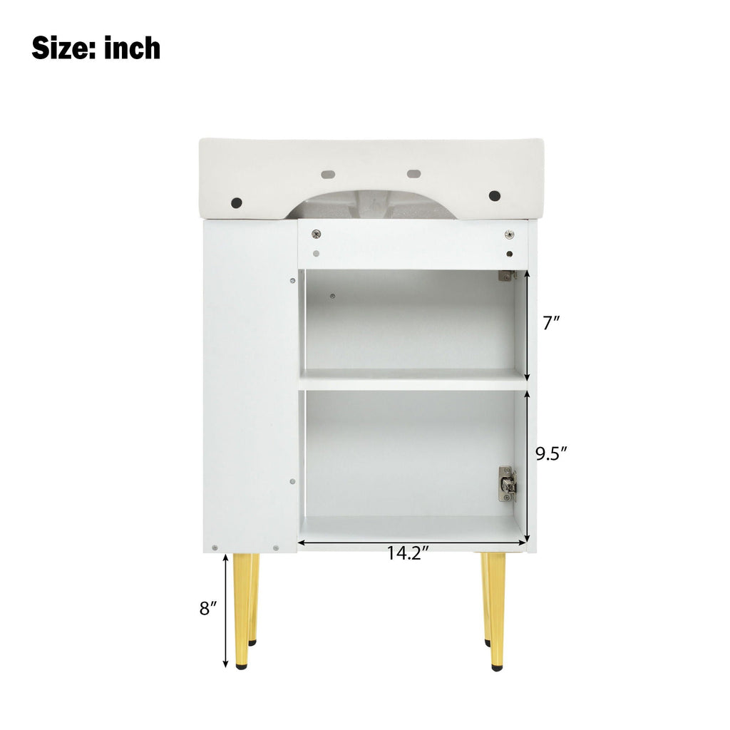 Bathroom Vanity with Single Ceramic Sink and Side Storage - Multiple Colors