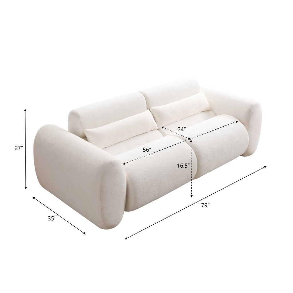 Curved 3-Seater Upholstered Chenille Sofa with Round Arm - Snow