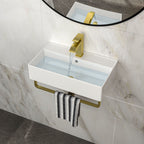 Wall Mounted Rectangular Bathroom Sink with Towel Bar - Black or Gold