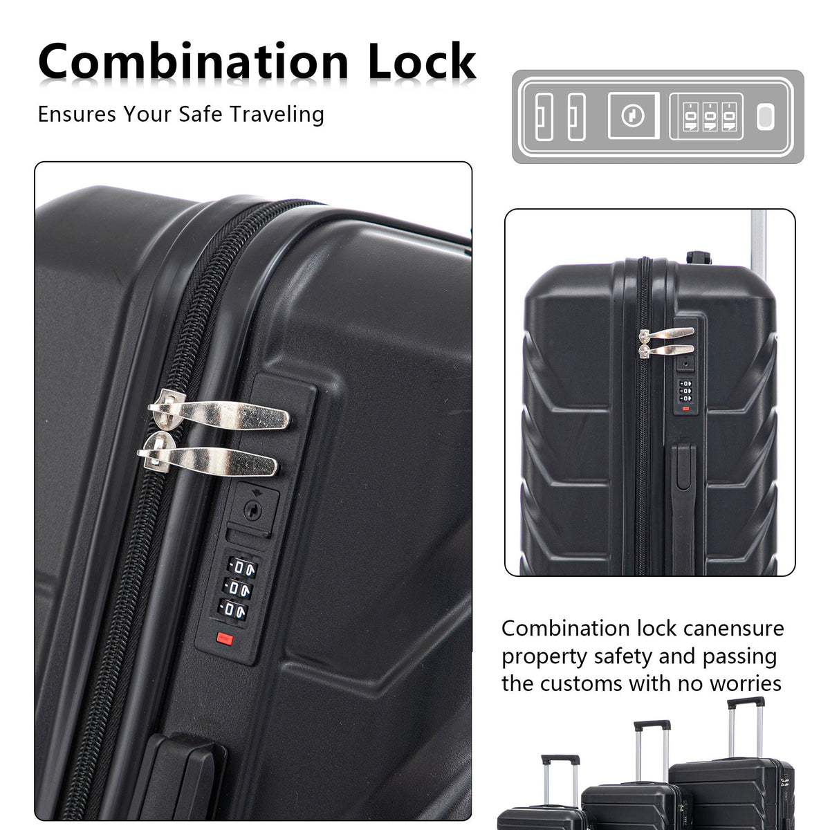 3 Pieces Set Spinner Wheel Luggage With Combination Lock