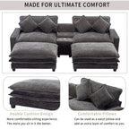 Modern Sectional Sofa with Removable Ottomans, USB Ports - Dark Gray or Light Blue