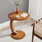 C-Shaped Round End Table with Compact Design - Brown