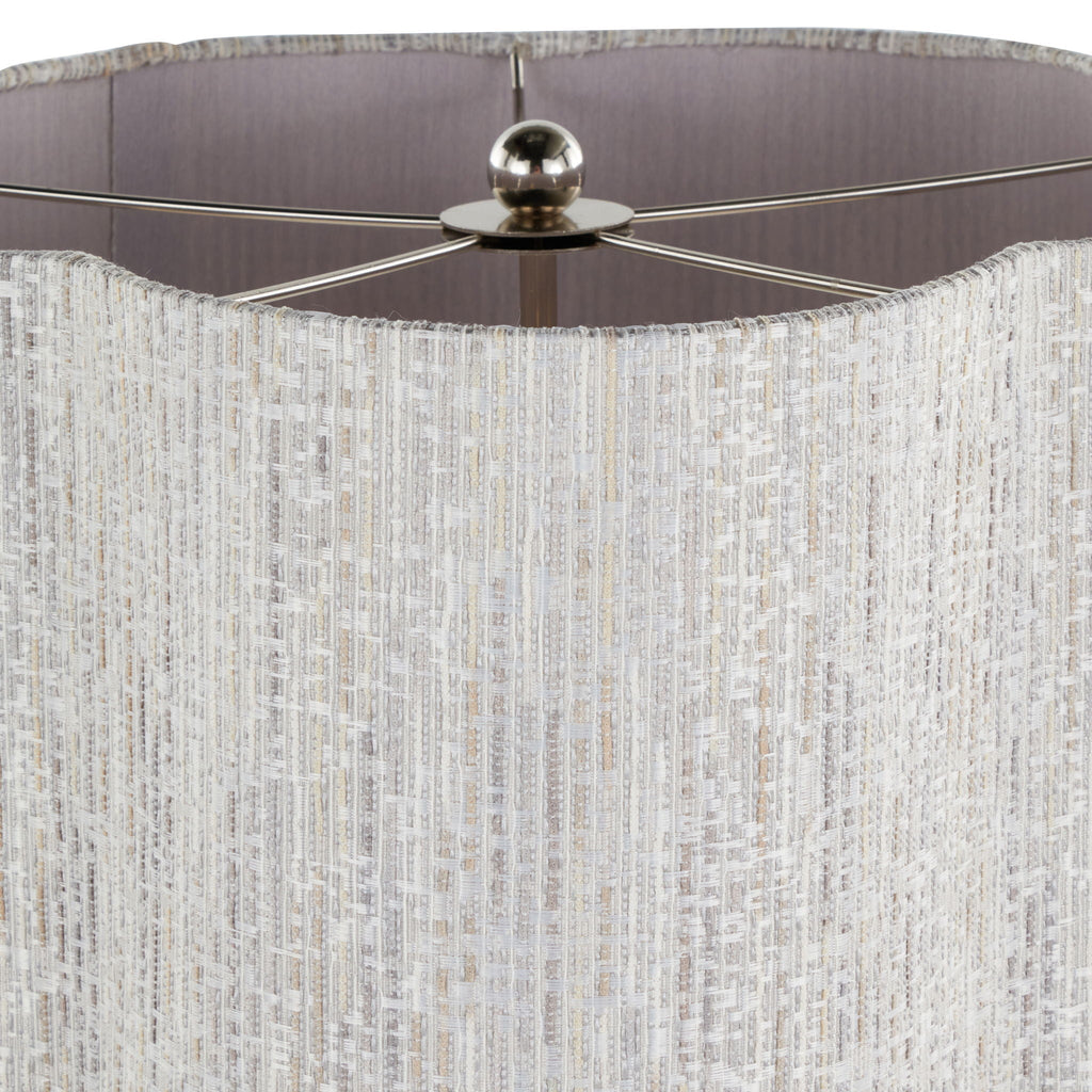 Lily Contemporary Table Lamp with Gray Linen Shade - Polished Nickel