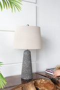 Artisan Multicolor Glass Table Lamp with Linen Shade - Black & Beige