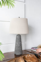 Artisan Multicolor Glass Table Lamp with Linen Shade - Black & Beige