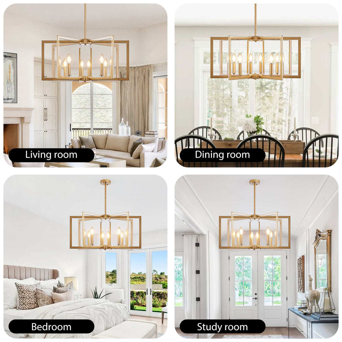 Modern Golden Geometric 8-Light Chandelier with Adjustable Suspension - Gold