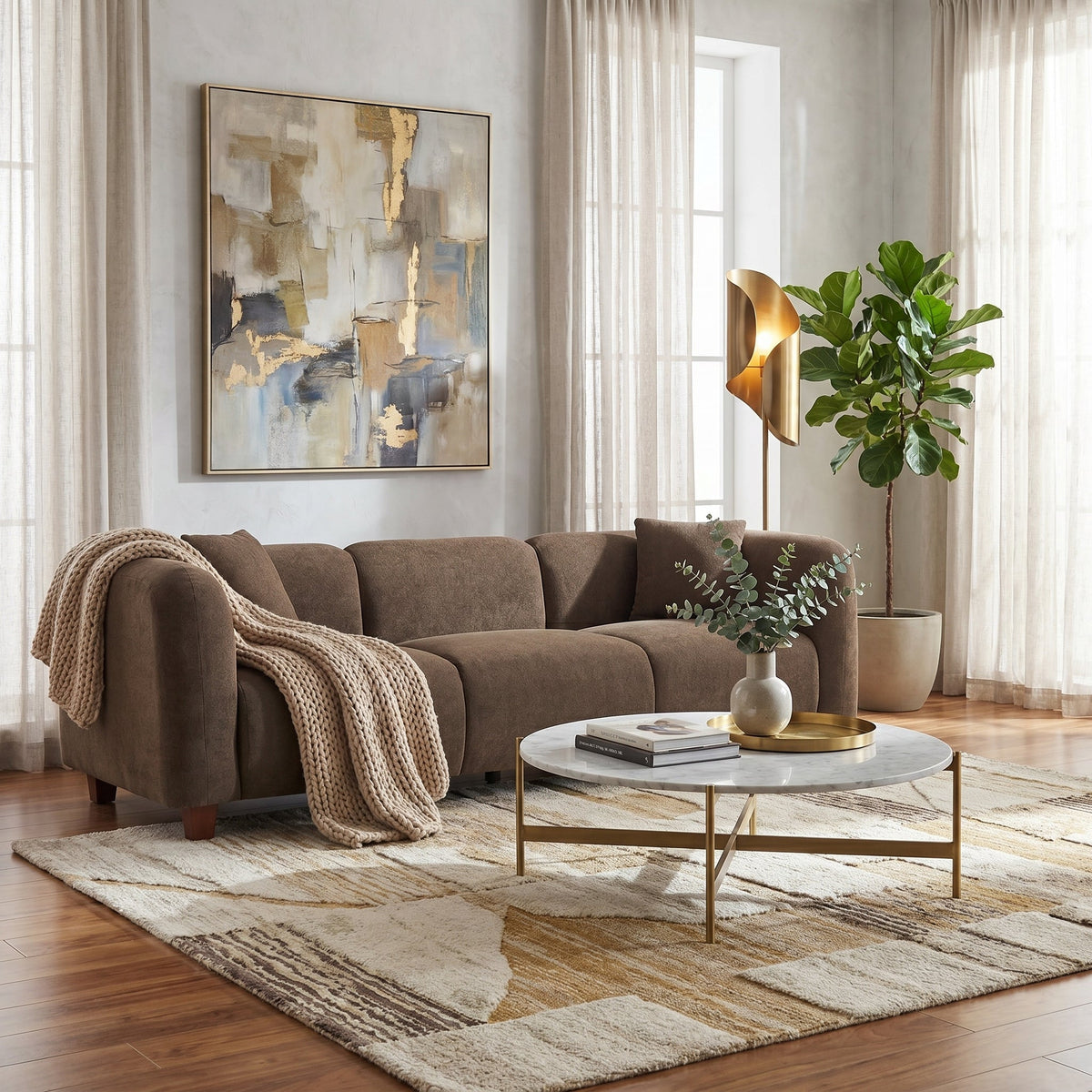 Modern 87 Inch Upholstered Chenille Sofa with Sturdy Frame - Multiple Colors