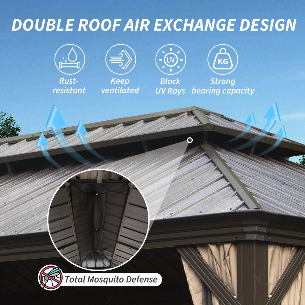 14' x 24' Hardtop Gazebo with Drainage System - Brown or Grey