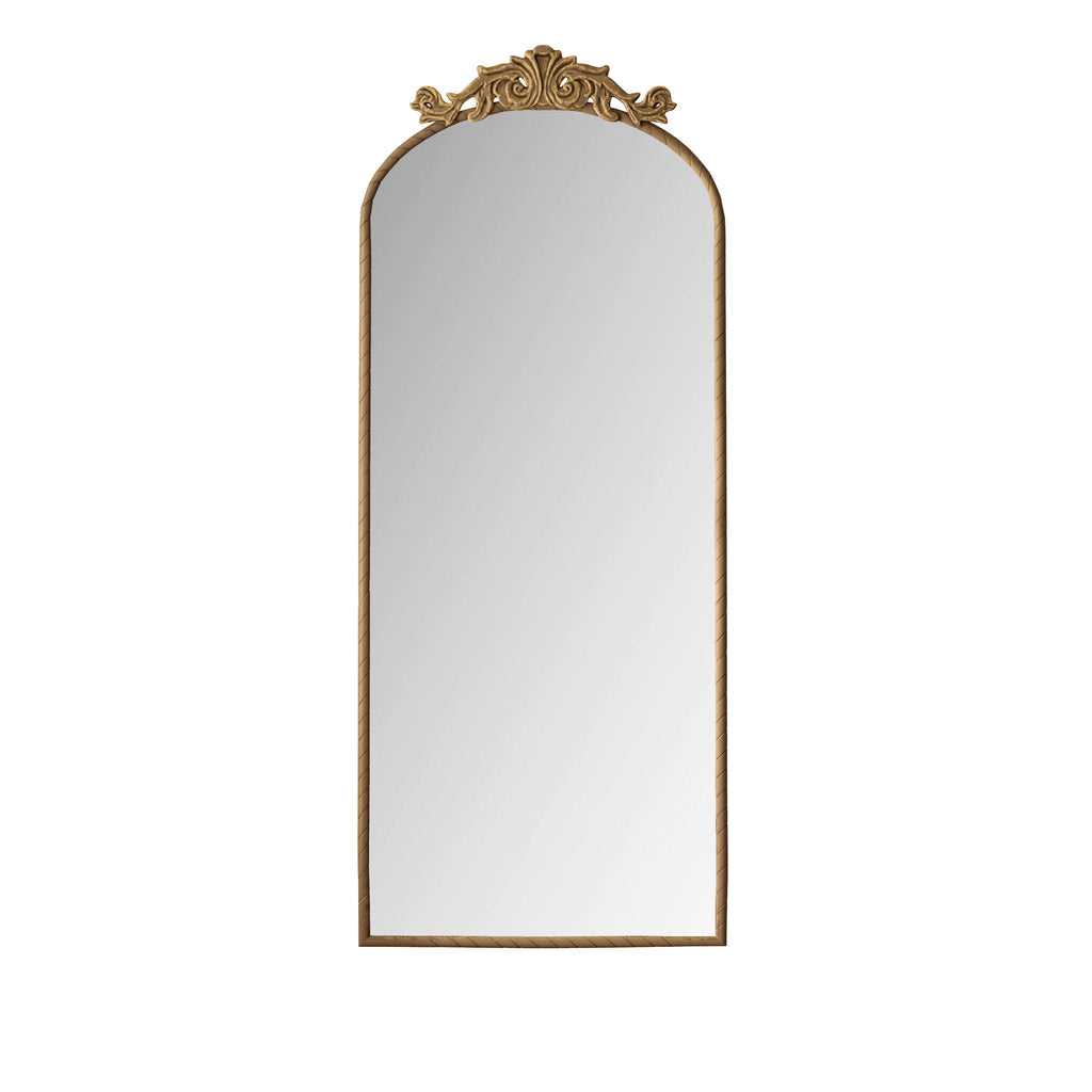 Vintage Arched Full Body Mirror with Carved Applique - Bronze or Pearl Silver