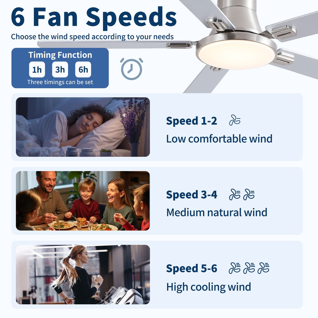 Flush Mount Ceiling Fan with LED Light and Remote Control - Black, White, Pearl Silver