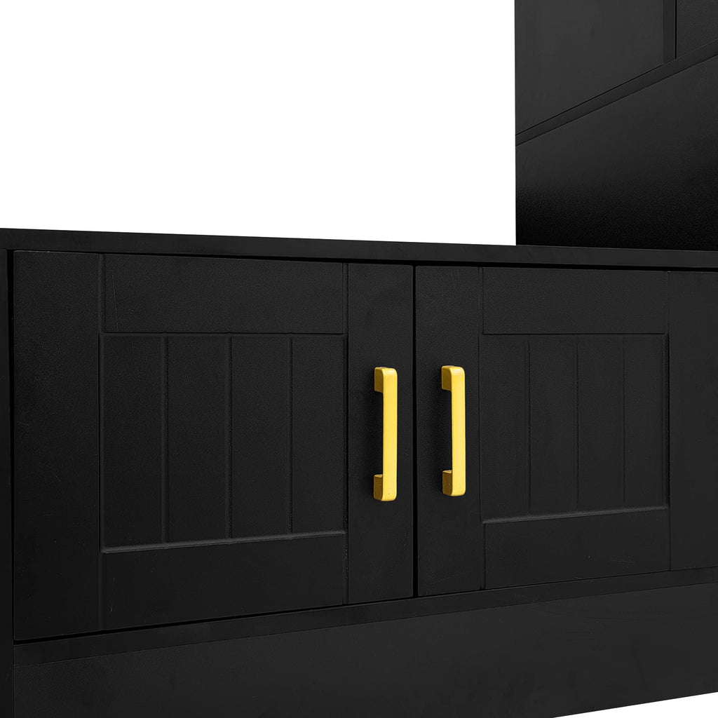 Wall Unit Entertainment Center with Glass Doors - White or Black