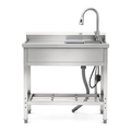 Stainless Steel Utility Sink with Large Compartment & Pull-Out Faucet - Silver